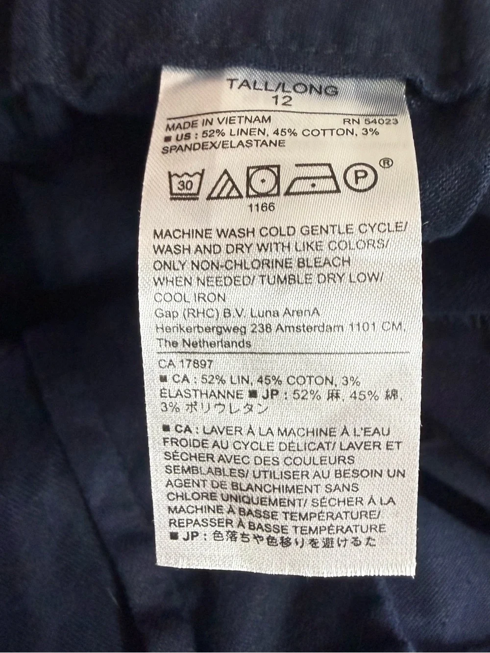 Banana Republic Linen Cotton Wide Leg Pants Navy 12 Tall High Rise